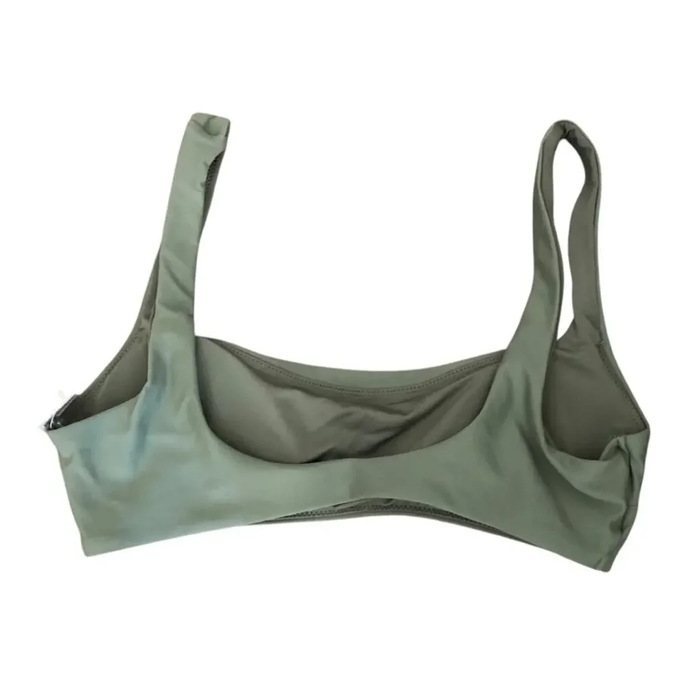 Aerie NWT Wide Strap Scoop Bikini Top Olive Fin Green Removable Pads Small